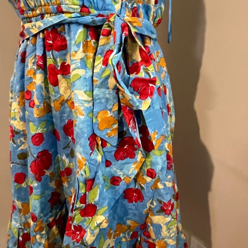 LC LAUREN CONRAD floral WRAP DRESS sleeveless BELT blue SIZE xxl - Picture 11 of 13